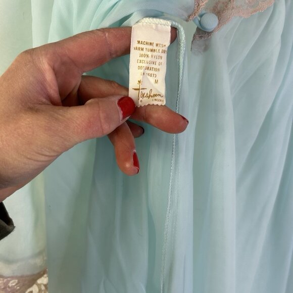 Vintage 70s Sheer Nylon Lace Negligee Robe Peignoir USA Coquette - Picture 6 of 6